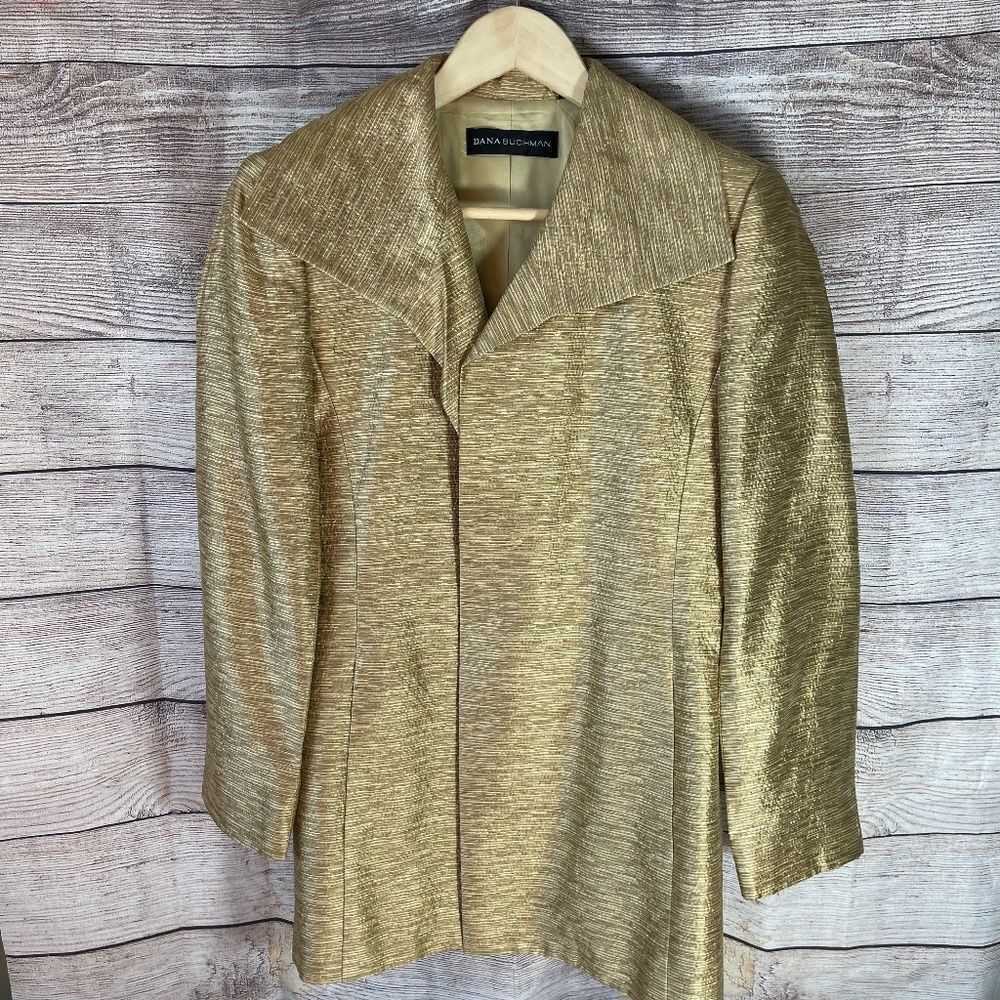 Dana Buchman‎ Gold Silk/Wool Blend 3/4 Length Jacket Sz 6